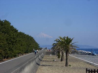 海岸からは富士山がうっすら見えました (ズームアップ)